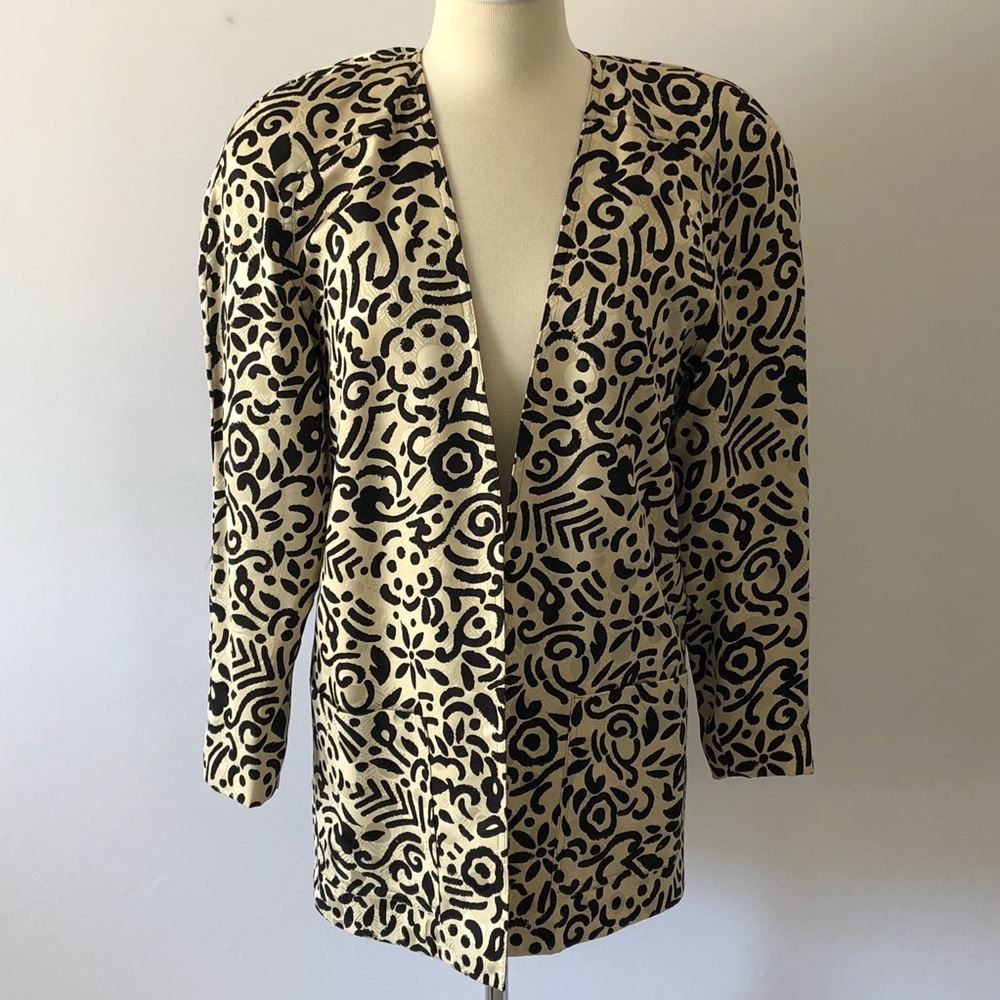 WOMEN'S JACKET 100% SILK SIZE 8 JULIE FRANCIS OPEN FRONT FLORAL